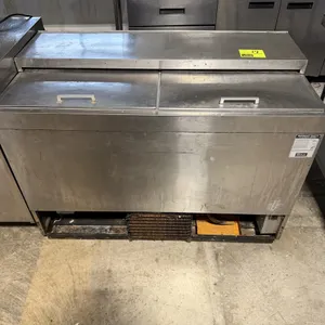 Perlick 8365AUL glass chiller and mug froster. Features stainless steel construction, 2 sliding top lids, and wire interior shelves. Dimensions: 48"W 
