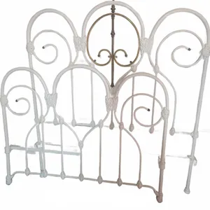 Antique Cast Iron Double Bed Frame w/ Brass Embellishments