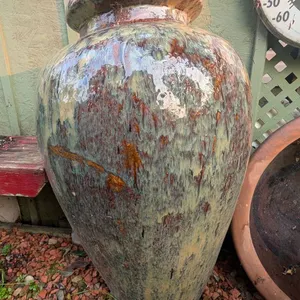 Massive 4 Foot Tall 3 Piece Glazed Ceramic Garden Fountain