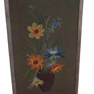 Handmade Framed Floral Embroidery Art, 32" Tall