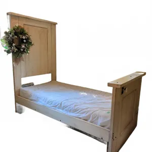 Distressed White Wooden Twin Bed With Door Headboard