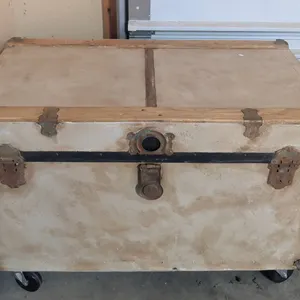 Antique Wood Metal Steamer Trunk on Casters
