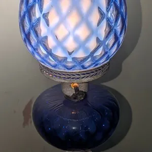Rare Murano Glass Hurricane Table Lamp With Ruffled Shade