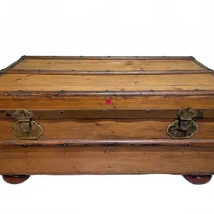 Wooden Storage Trunk with Brass Hardware and Bun Feet