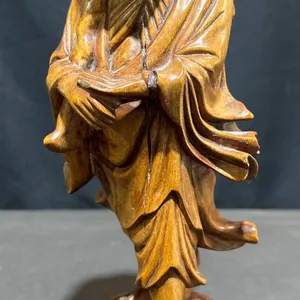 Hand-Carved Wood Figure of Bearded Man in Flowing Robes