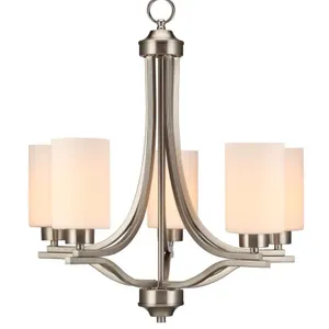 Commercial Electric 5-Light Brushed Nickel Chandelier With Glass Shades