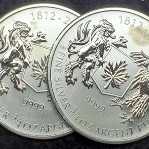 (2) 3/4 Troy Oz. Silver 1812-2012 Canada Dollars