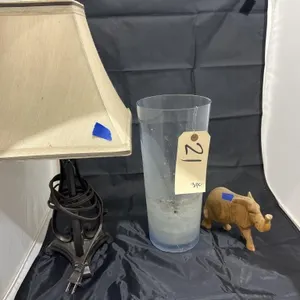 Table Lamp - Clear Glass Vase - Carved Elephant