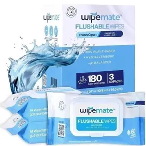 Wipemate Fresh Flushable Butt Wipes, 180ct