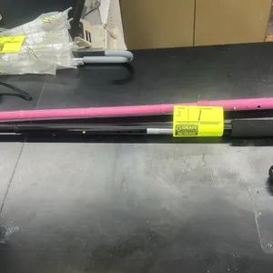 Metal adjustable height canes. Includes (1) pink cane with a T-handle and wrist strap, and (1) black cane with a foam-covered crook handle. Both featu