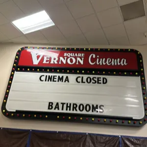 A "Vernon Square Cinema" Letterboard Marquee Sign. (Unknown, late 20th Century) A custom theater display marquee sign featuring a red header pane with