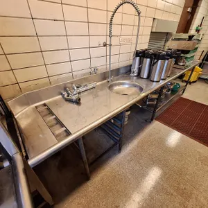 SS Drainboard with Sink, Faucet, Under Shelf and Backsplash, 150"x30"x37"