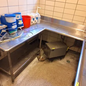 L-Shaped Drainboard with Wash Station, Under Shelf and Backsplash, 76"x67" Footprint, 37"H