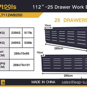 2026 LEAPtools LT112WB25D 2850 mm 25-Drawer Workbench (Unused)