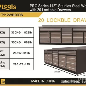 2026 LEAPtools LT112WB20DS 2850 mm 20-Drawer Pro Series Workbench (Unused)