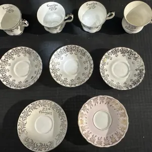 Fine Bone China Teacup and Saucer Set, 5 Pieces
