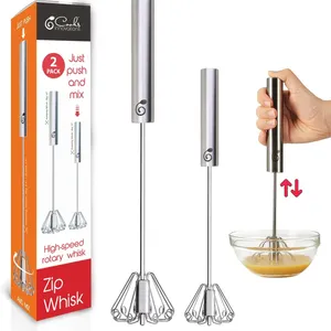 STAINLESS STEEL EGG WHISK - EASY TO USE SEMI-AUTOMATIC PUSH-DOWN ZIP WHISKER -N