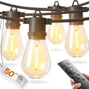 ADDLON 50FT LED OUTDOOR STRING LIGHTS, WATERPROOF DIMMABLE WITH REMOTE -N
