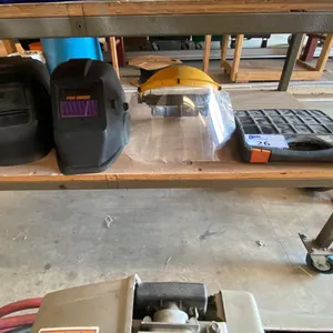 2 WELDING HELMETS, FACE SHIELD & HARDWARE ORGANIZER WITH ASSORTED HARDWARE CONTENTS