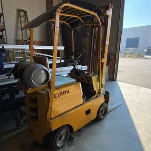 CLARK YELLOW VINTAGE PROPANE FORKLIFT WITH SOLID TIRES, STANDARD FORKS, 170" MAST & FORK TILT