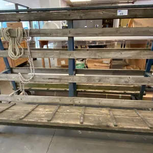 LARGE METAL FRAME WITH WOOD A-FRAME PANEL CART APPROX 7'L X 4'D X 4'9"H