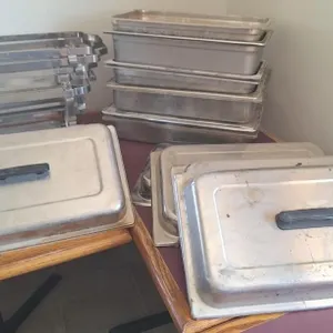 Assorted chafing dishes and 5 holders