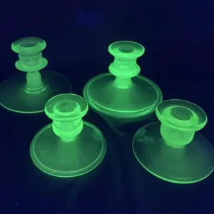 4 Uranium Glass Candle Stands