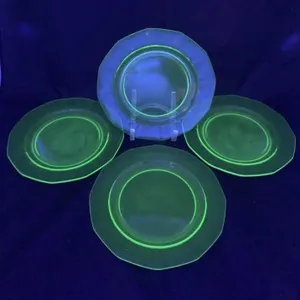 4 Uranium Glass Dinner Plates