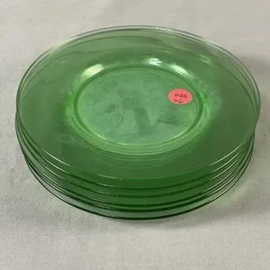 6 Uranium Glass Luncheon Plates