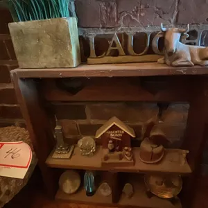 Small stool and knickknack shelf