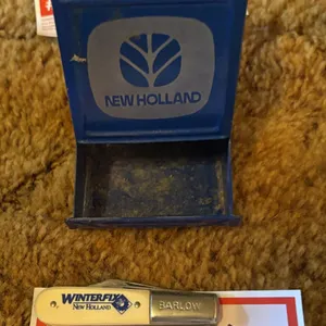 New Holland match box holder and New Holland pocket knife