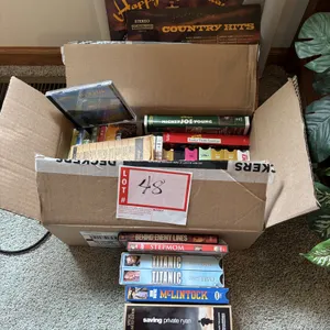 VHS tapes, DVDs, music albums