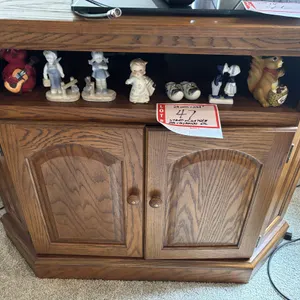 Corner entertainment cabinet, DVD & VHS players, figurines, 28" corner, 29.5" tall
