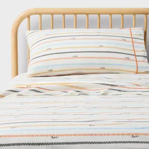 **NEW/NO PACKAGING** Hot Wheels Twin Retro Checkered Stripe Kids' Cotton Sheet Set Cream