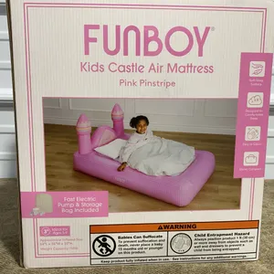 **APPEARS NEW/OPEN BOX** FUNBOY Pink Castle 15"H Kids' Sleepover Twin Air Mattress Bed with Pump