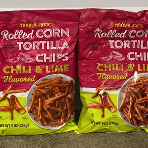 **NEW** Trader Joe's Chili & Lime Flavored Rolled Corn Tortilla Chips, 9 oz, 2 Pack - Best By: 8/26
