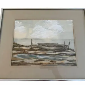 Boat Dock Watercolor by B.K. Wilson, Framed