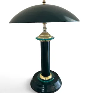 Green Metal and Brass Deco Style Table Lamp