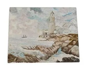 Original Oil Painting of Lighthouse by B. R. Welch, 1988