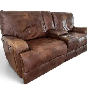 Brown Leather Power Reclining Loveseat With Console