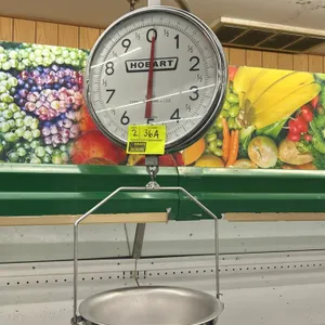 Hobart PR309 double-faced hanging produce scales. Features double-sided dial displays with 10 lb capacity graded in 1 oz increments. Equipped with sus