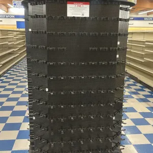 Retail display merchandiser tower lot. Includes (1) black 3-sided metal prepaid card tower featuring 'Prepaid Card Center' header graphics and pegboar