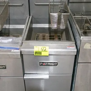 2024 Patriot PT-F3-NG gas floor model fryer. Features stainless steel cabinet and frypot, 3-tube burners, and a basket hanger. Includes 1 fryer basket