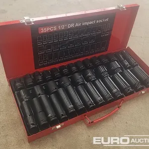 Unused 35 Piece 1/2" Drive Air Impact Socket Set, Steel Case 