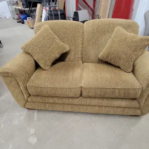 Gold Upholstered Sofa and Loveseat Set With Rolled Arms and Throw Pillows 62” wide