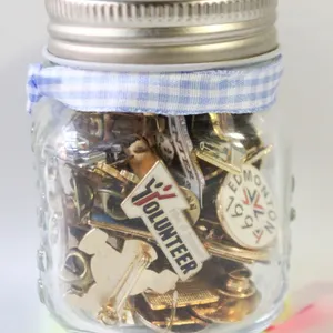 ESTATE GLASS JAR FILLED W/VINTAGE COLLECTOR LAPEL-