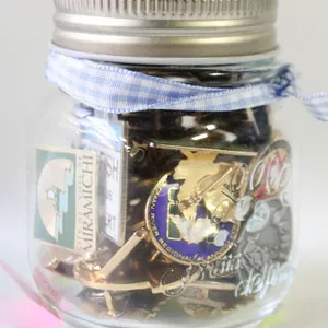 ESTATE GLASS JAR FILLED W/VINTAGE COLLECTOR LAPEL-