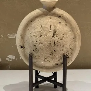 Ivory Color Pottery Flask Vase with Stand