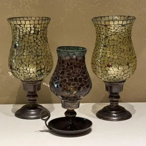 Glass Mosaic Hurricane Candle Holders