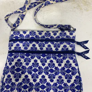 Vera Bradley Triple Zip Hipster Crossbody Bag in the retired "Cobalt Tile" pattern.